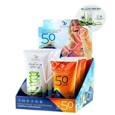 EXPOSITOR CREMA SOLAR F50 150ML + GEL ALOE VERA