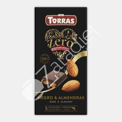 CHOCOLATE ZERO SIN AZÚCAR NEGRO 72% CACAO CON ALMENDRAS - TORRAS