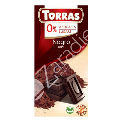 CHOCOLATE NEGRO SIN AZÚCAR 75G - TORRAS
