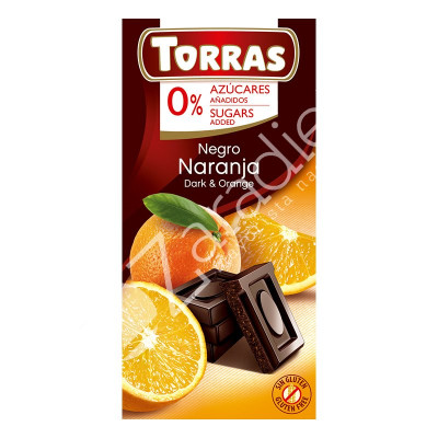 CHOCOLATE NEGRO CON NARANJA SIN AZÚCAR 75G - TORRAS