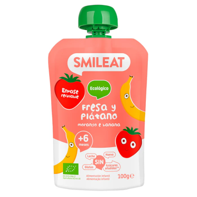 POUCH DE FRESA Y PLATANO 100GR ECO - SMILEAT