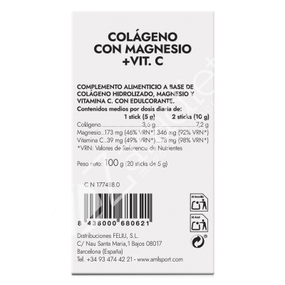 COLÁGENO + MAGNESIO + VITAMINA C 20 STICKS FRESA - AMLSPORT